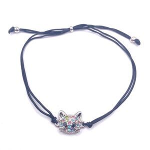 Silver rhinestone cat charm daughter bracelet